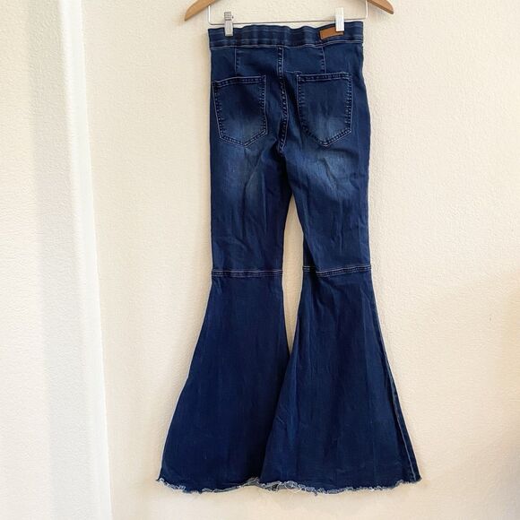 Umgee Women’s Flare Bell Bottom High Rise‎ Dark Blue Raw Hem  Women’s Jeans SZ 7 - Picture 11 of 12